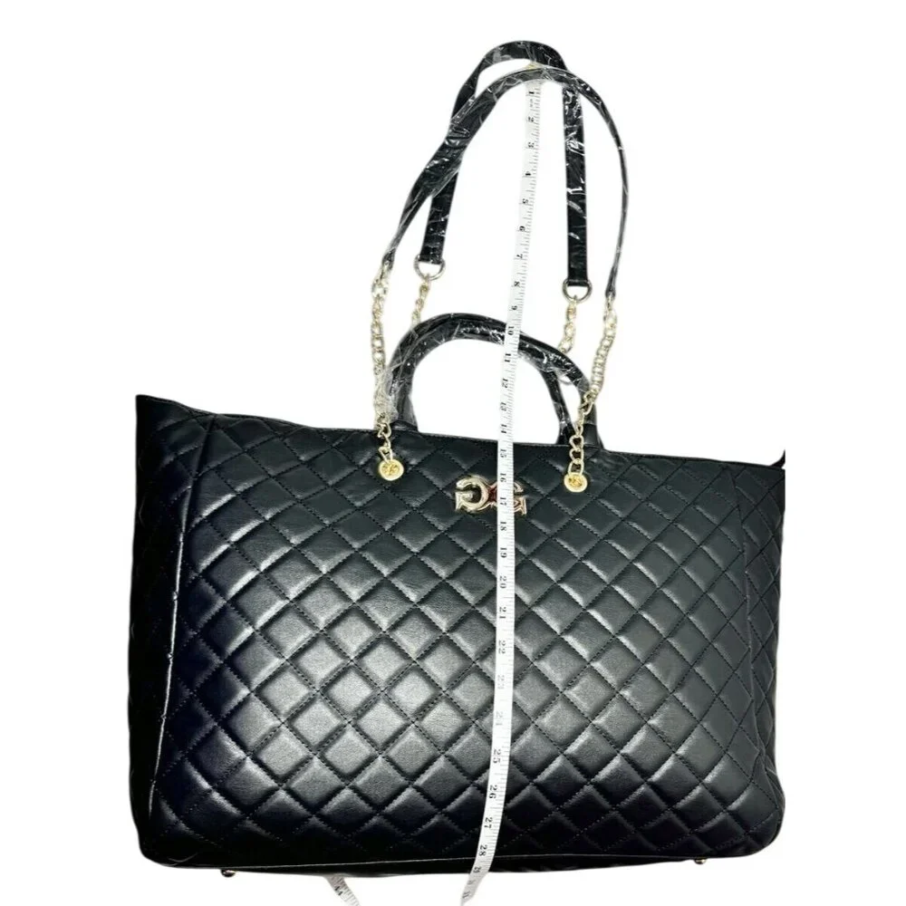 NWT‎ Gilda Paris Quilted Vegan Leather LG 20x13 Tote Bag With Gold Chain Strap &
